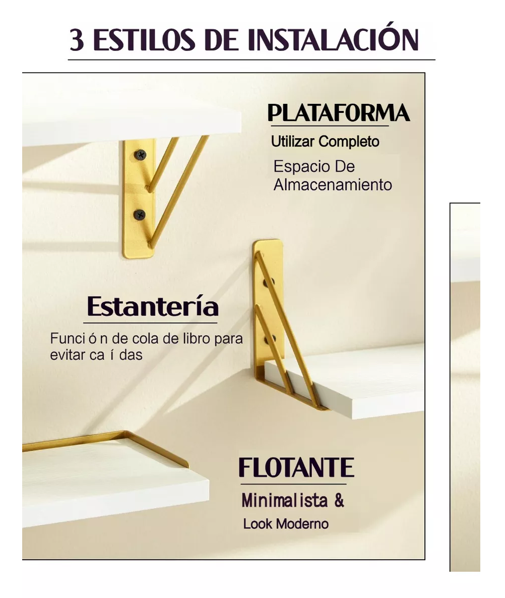 Foto 3 pulgar | 3 Repisas Flotantes Madera Minimalista Muebles Hogar Decorar Blanco