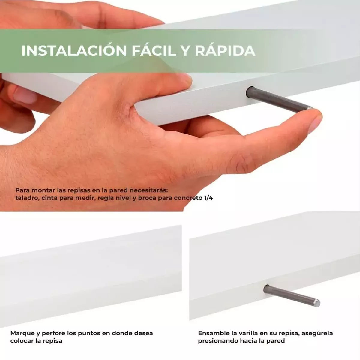 Foto 4 pulgar | Kit 3 Repisas Flotantes Minimalistas 50 x 15 cm Eo Safe Imports Blanco