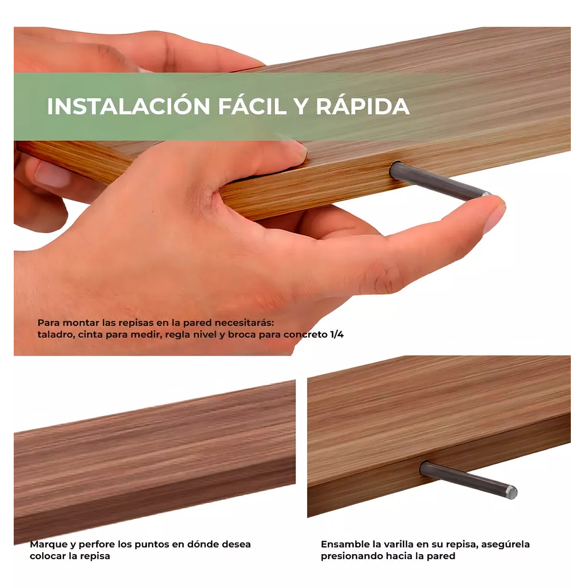 Foto 5 pulgar | Repisas Minimalistas 50x15 Cm Eo Safe Imports Esi-18496 Marron 3 Piezas