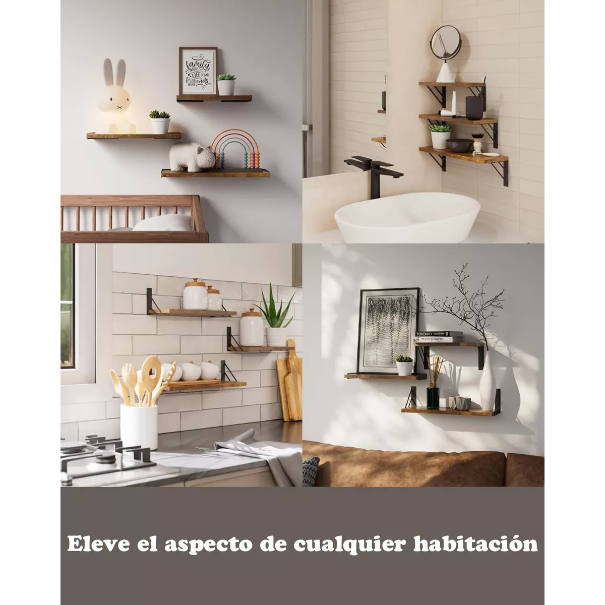 Foto 4 pulgar | 3 Repisas Flotantes Madera Minimalista Eo Safe Imports Marron