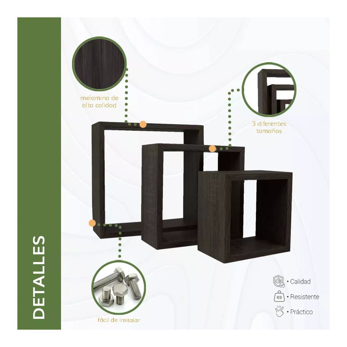 Foto 3 pulgar | Set 3 Piezas Repisas Flotantes Cuadrados Minimalistas Eo Safe Imports Negro