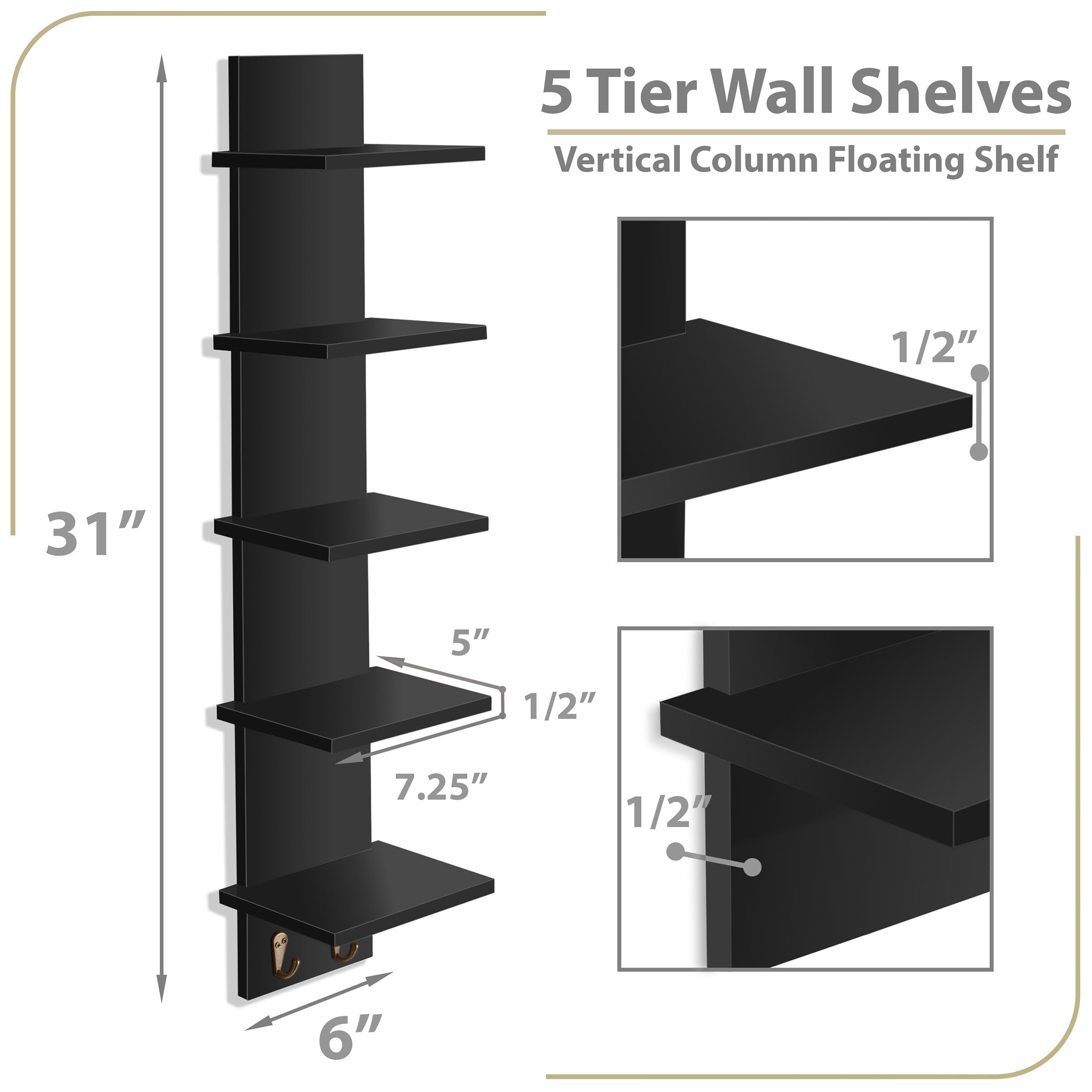Foto 6 pulgar | Estantería De Pared Sorbus De 5 Niveles Con Ganchos De 30 X 15 X 13 Cm (paquete De 2) - Venta Internacional.