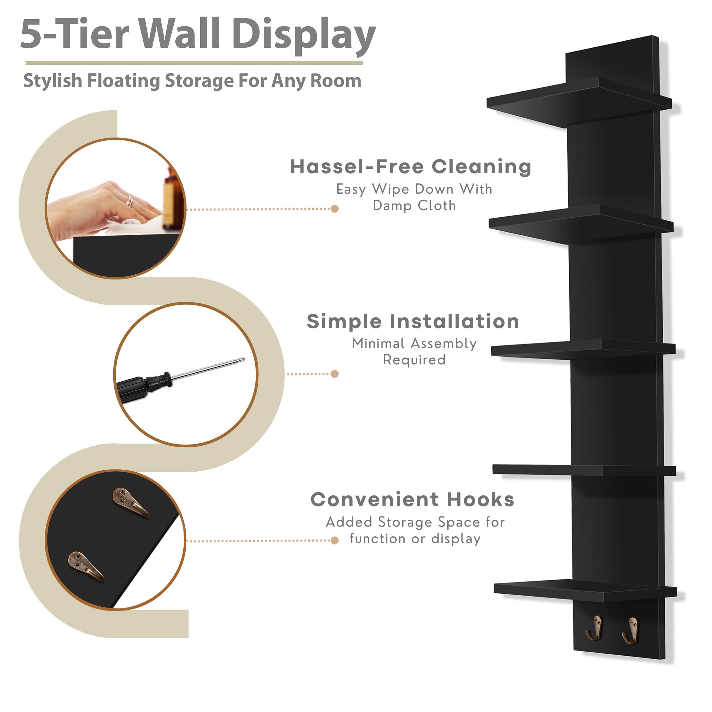 Foto 8 pulgar | Estantería De Pared Sorbus De 5 Niveles Con Ganchos De 30 X 15 X 13 Cm (paquete De 2) - Venta Internacional.