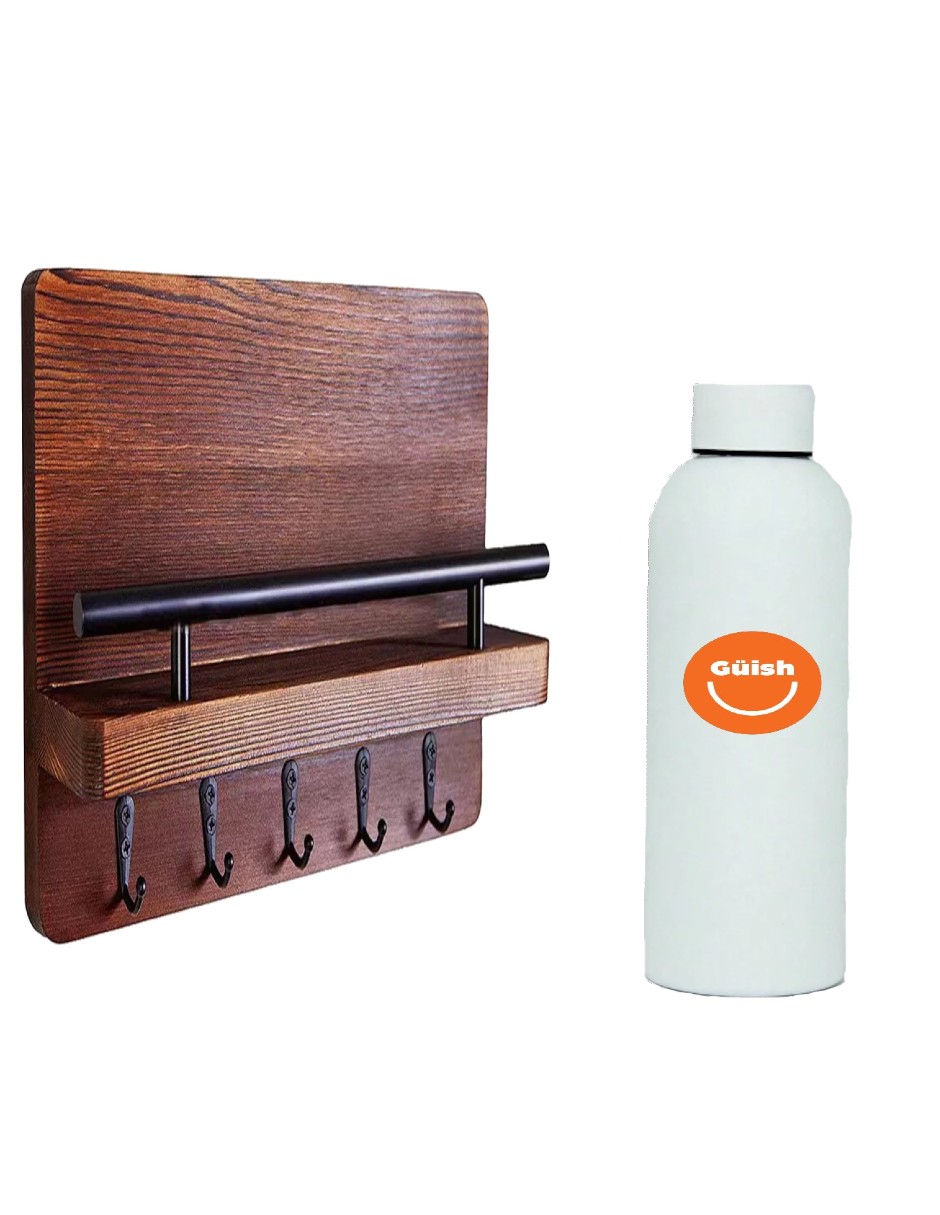 Porta Llaves Rústico Montar En Pared + Termo De Agua De Regalo Güish
