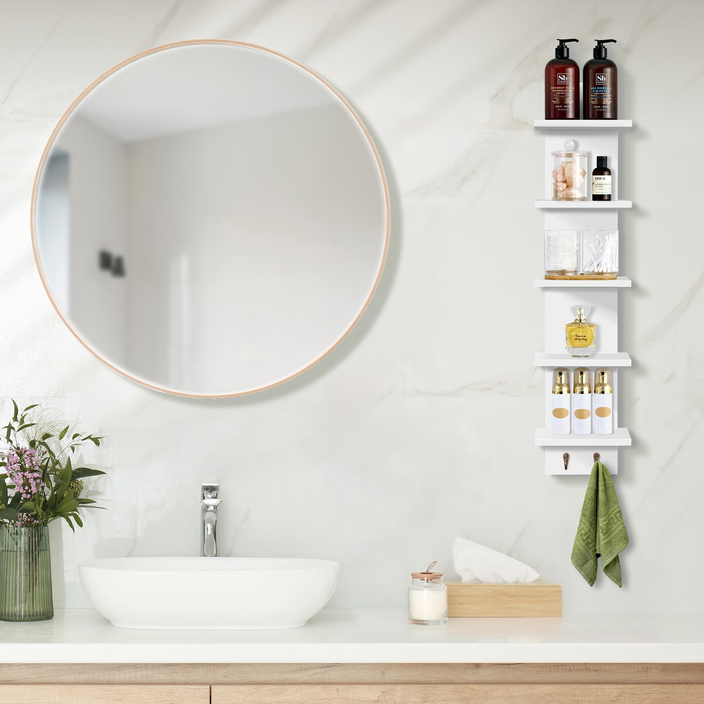 Foto 4 pulgar | Estantería De Pared Sorbus De 5 Niveles Con Ganchos, 30 X 15 X 13 Cm, Color Blanco - Venta Internacional.