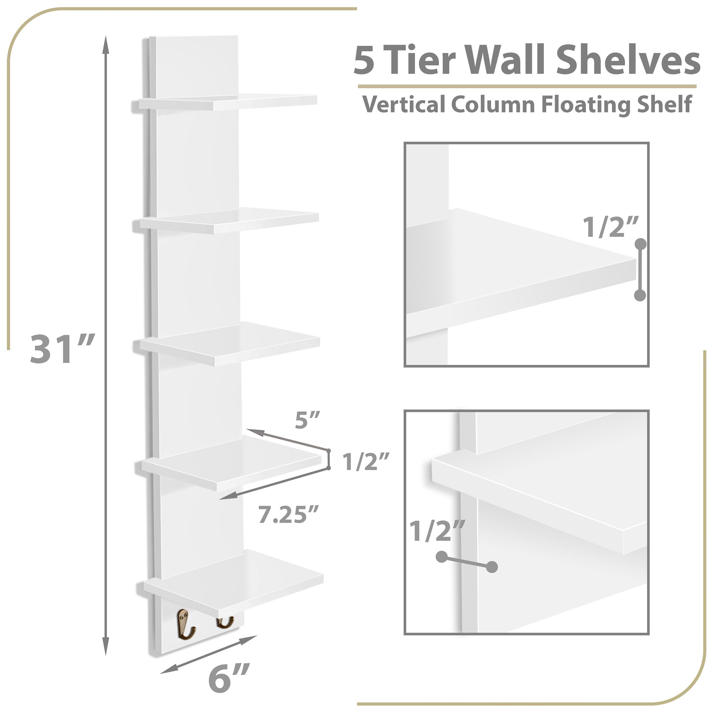 Foto 6 pulgar | Estantería De Pared Sorbus De 5 Niveles Con Ganchos, 30 X 15 X 13 Cm, Color Blanco - Venta Internacional.