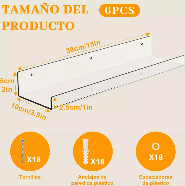 Foto 4 | Xtellar Repisas Flotantes Acrílicas, Juego De 6, Auténtico Espacio Funcional