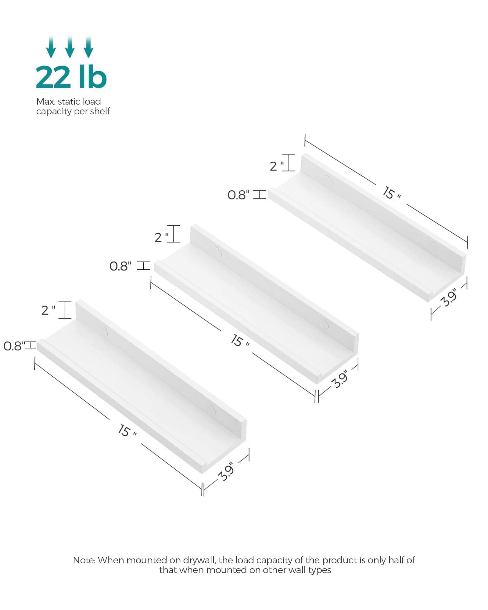 Foto 6 pulgar | Juego De 3 Estantes Flotantes Songmics Ulws38wt, 38 Cm De Ancho, Blancos - Venta Internacional.