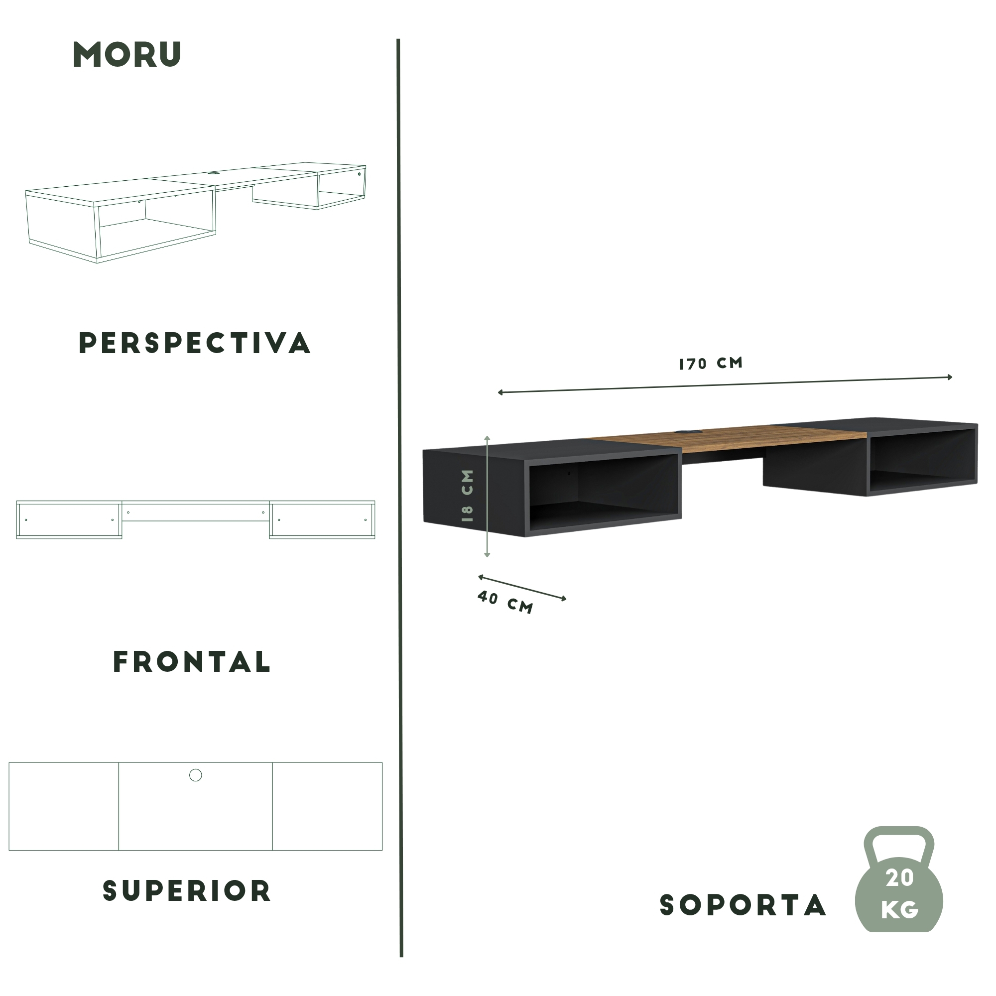 Foto 6 | Repisa Flotante Para Tv Belto, Moru, Negro
