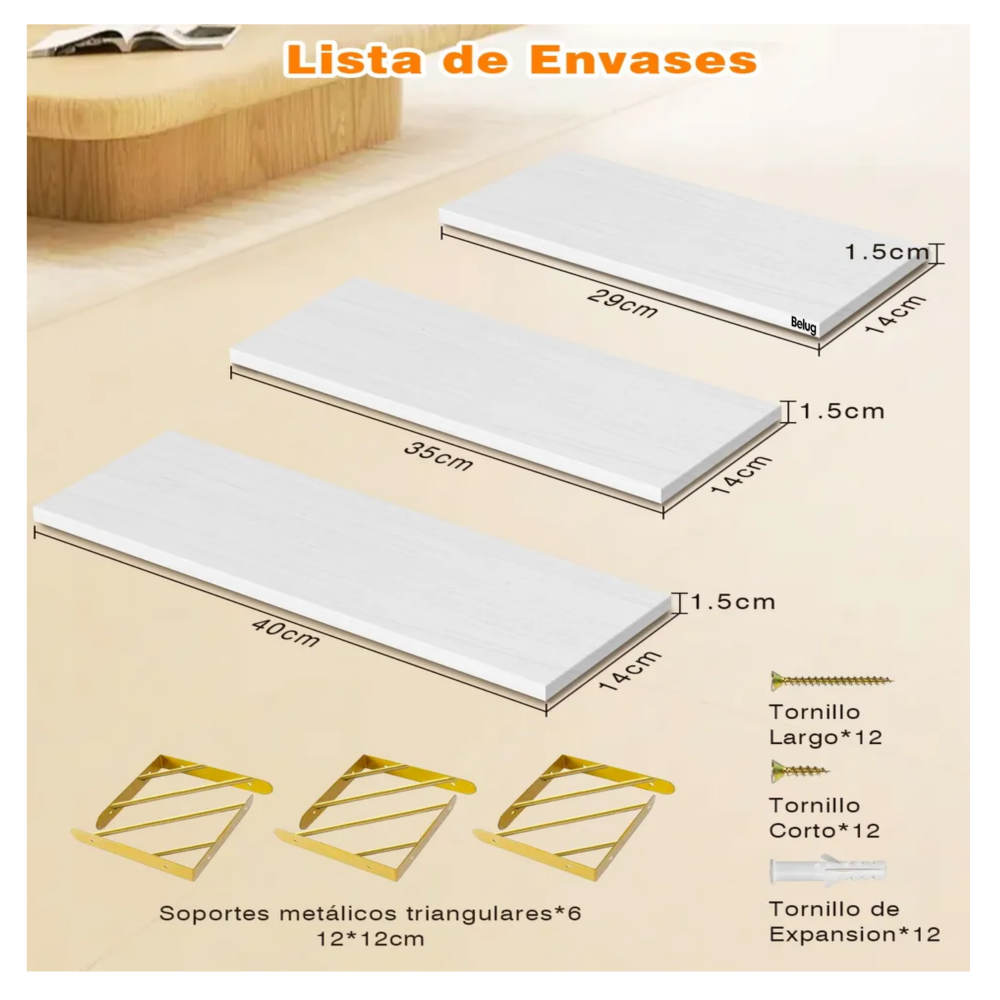 Foto 2 | Repisas Flotantes Madera Modernas Estantes Baño 3pcs Belug. Blanco