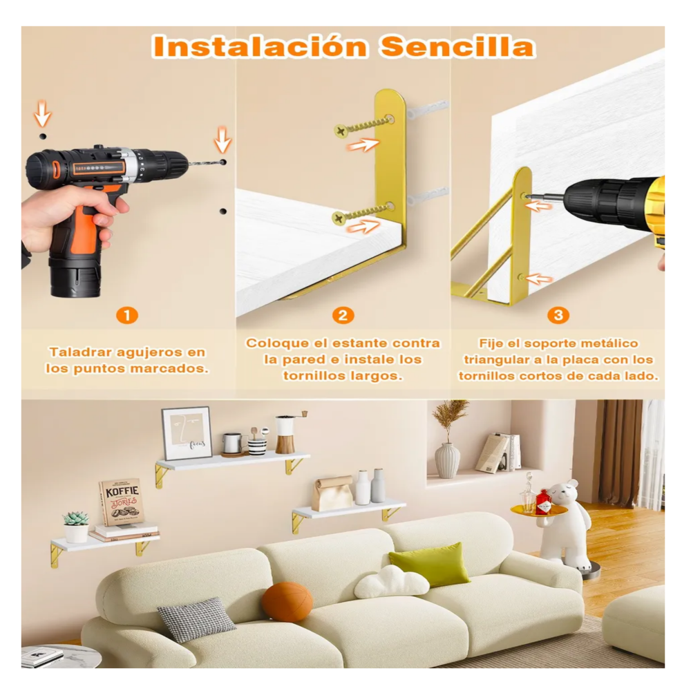 Foto 4 | Repisas Flotantes Madera Modernas Estantes Baño 3pcs Belug. Blanco