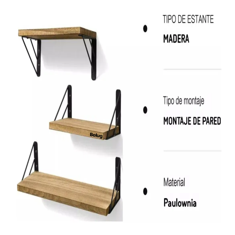 Foto 3 pulgar | Repisas Flotantes Madera Modernas Estantes Belug  3pcs Marrón Claro
