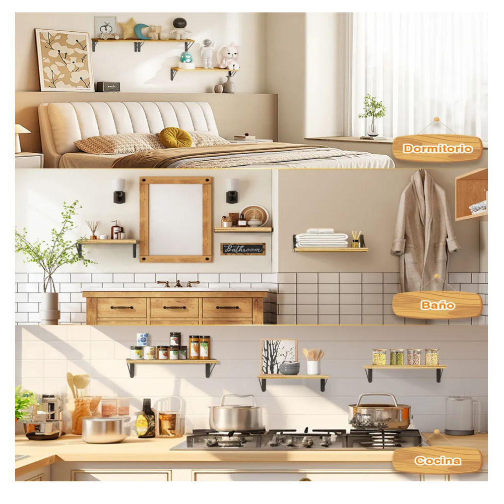 Foto 4 pulgar | Repisas Flotantes Madera Modernas Estantes Belug  3pcs Marrón Claro