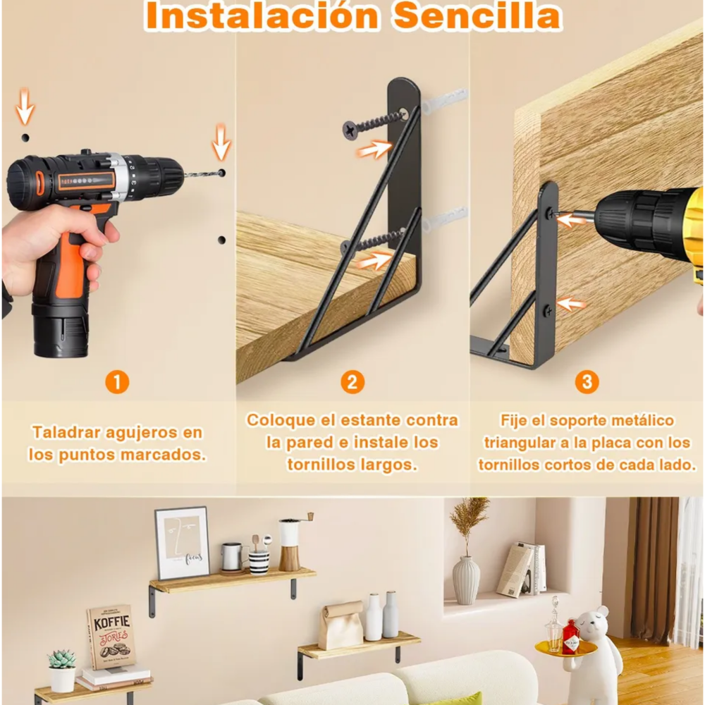 Foto 5 pulgar | Repisas Flotantes Madera Modernas Estantes Belug  3pcs Marrón Claro