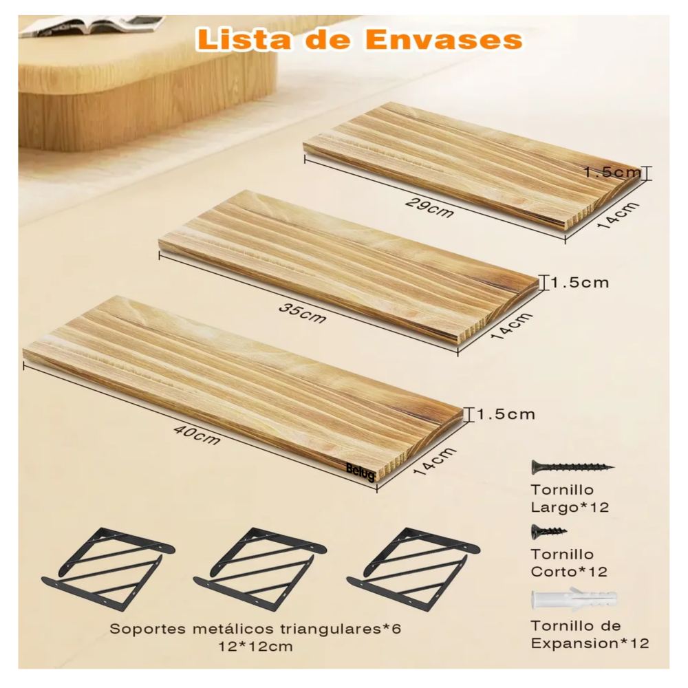 Foto 6 pulgar | Repisas Flotantes Madera Modernas Estantes Belug  3pcs Marrón Claro