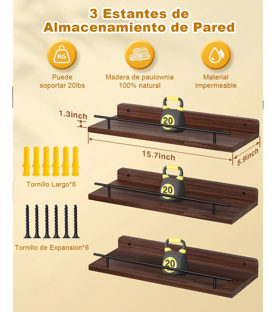 Foto 5 pulgar | Repisas Flotantes  Belug Madera Estantes 3pcs Marron Oscuro