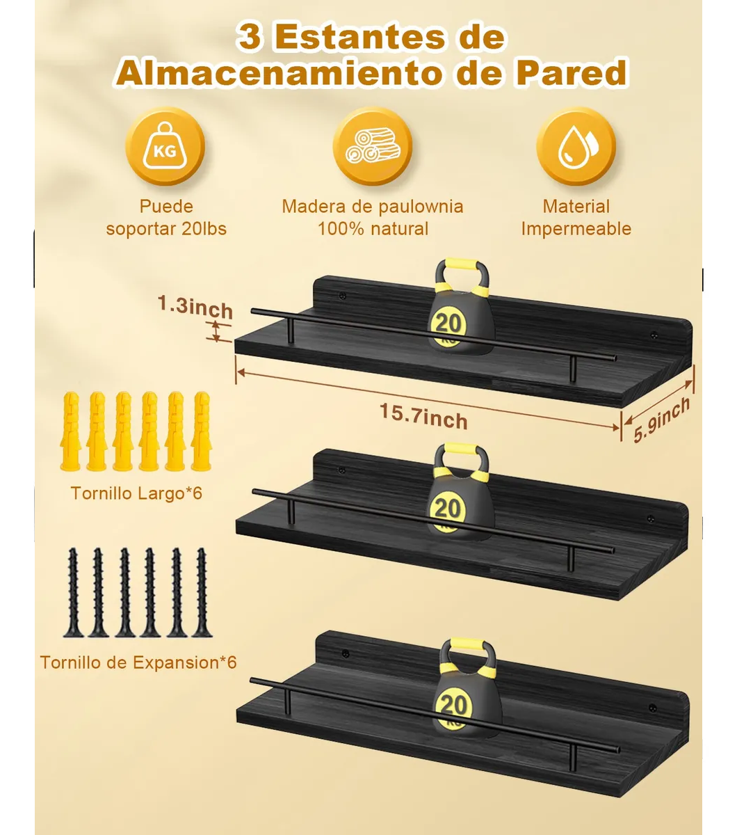Foto 5 pulgar | Repisas Flotantes Belug  Madera Estantes 3pcs Negro