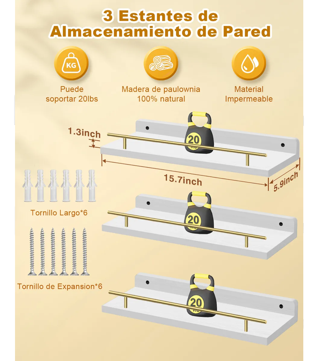 Foto 5 pulgar | Repisas Flotantes Belug  Madera Estantes 3pcs Blanco