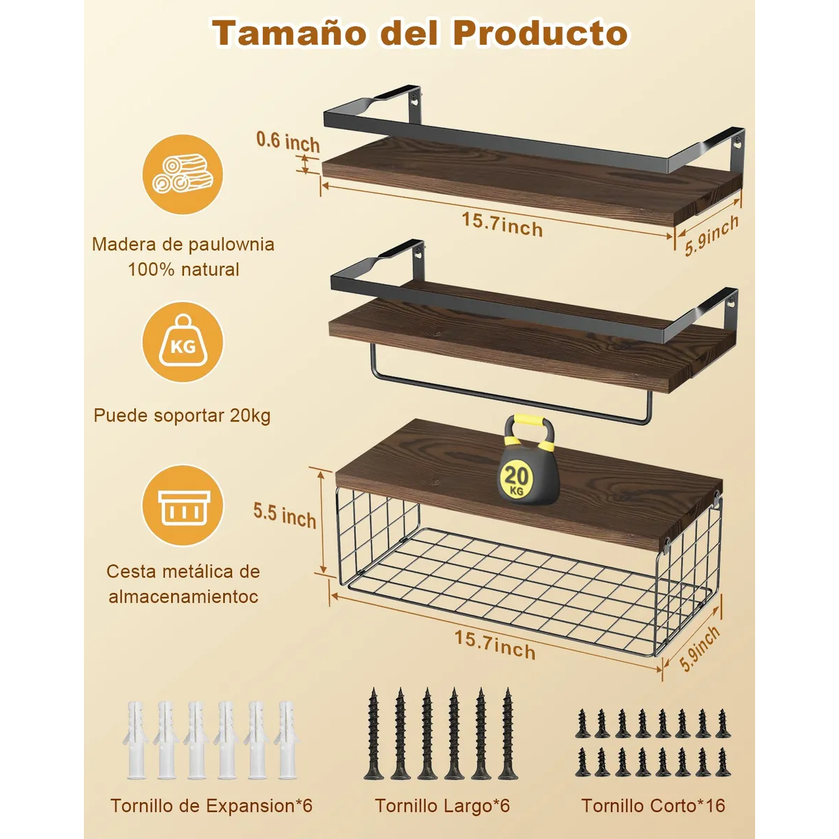 Foto 4 | Repisas Flotantes  Belug Madera Modernas Estantes Baño Marron Oscuro