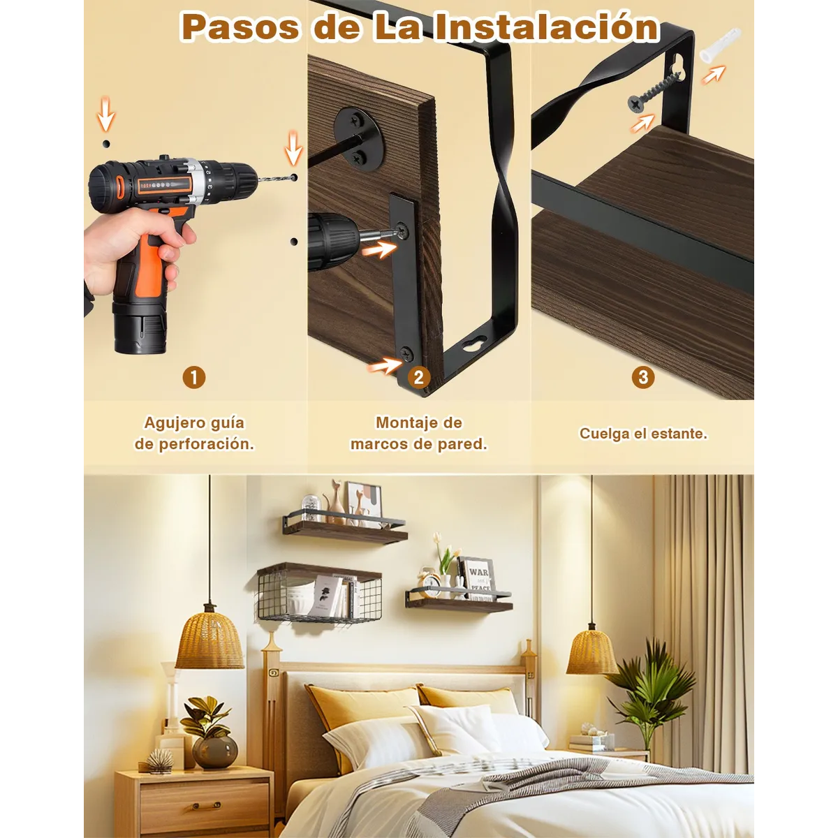 Foto 5 | Repisas Flotantes  Belug Madera Modernas Estantes Baño Marron Oscuro