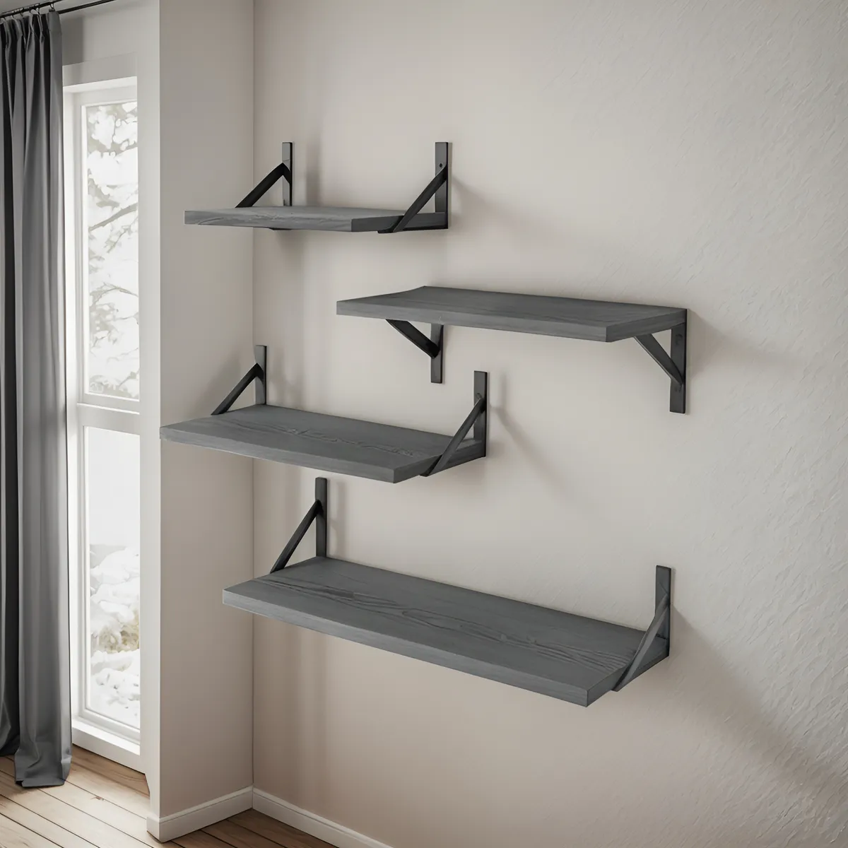 Foto 3 pulgar | Repisas Flotantes  Belug Madera Modernas Estantes Baño Topon 4 Pzs Gris