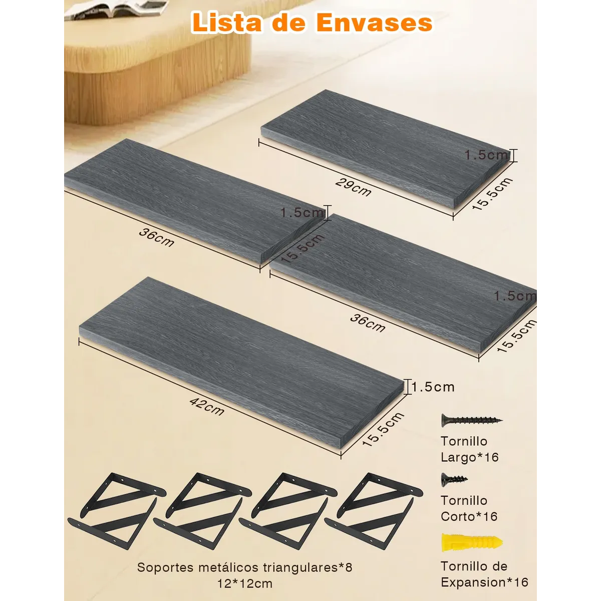 Foto 5 pulgar | Repisas Flotantes  Belug Madera Modernas Estantes Baño Topon 4 Pzs Gris