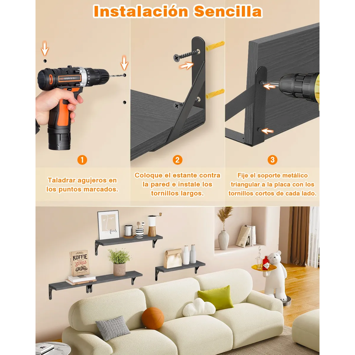 Foto 6 pulgar | Repisas Flotantes  Belug Madera Modernas Estantes Baño Topon 4 Pzs Gris