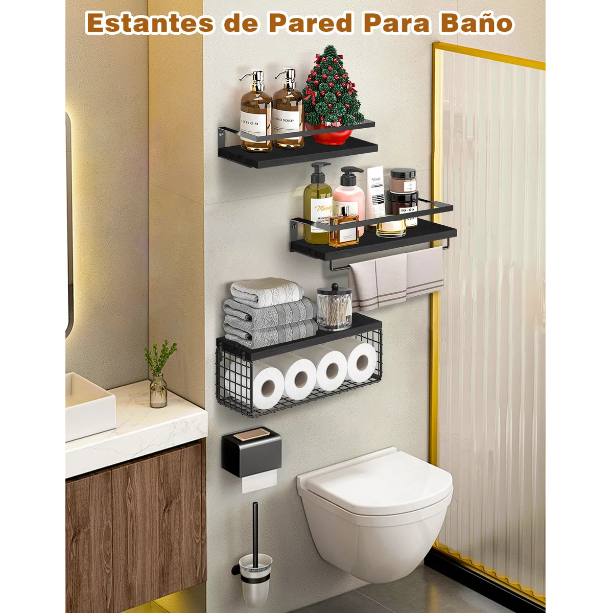 Foto 4 pulgar | Repisas Flotantes Belug  Madera Modernas Estantes Baño Negro