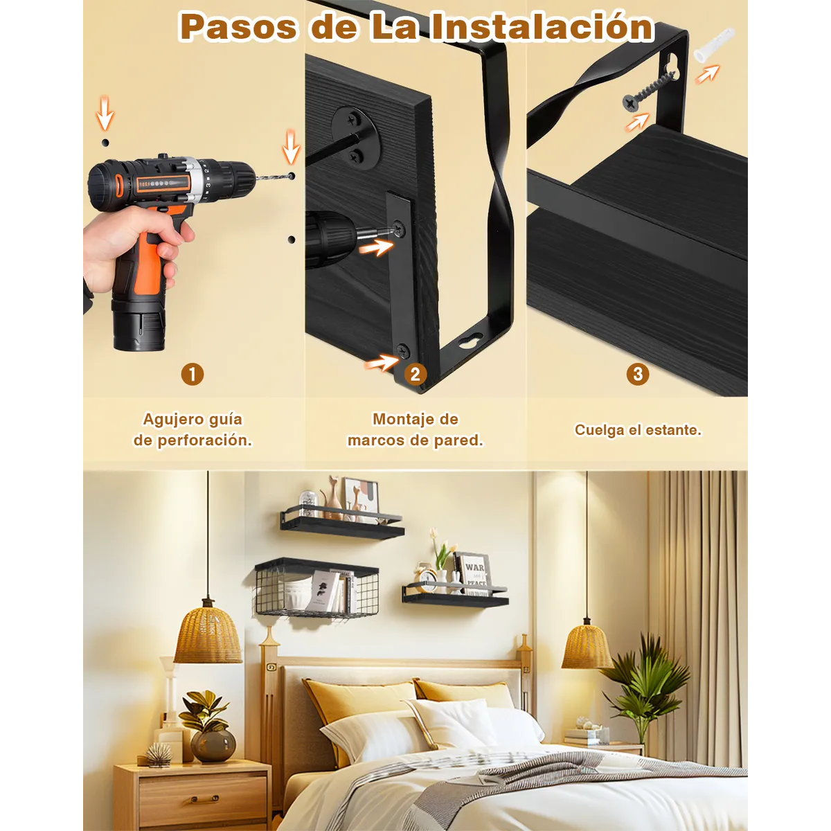 Foto 6 pulgar | Repisas Flotantes Belug  Madera Modernas Estantes Baño Negro