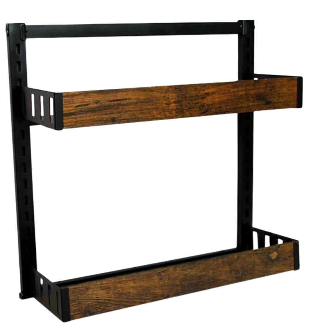 Xtellar Repisa Especiera De 2 Niveles - Organizador De Cocina En Metal Y Madera - Elegancia Y Funcionalidad En Color N