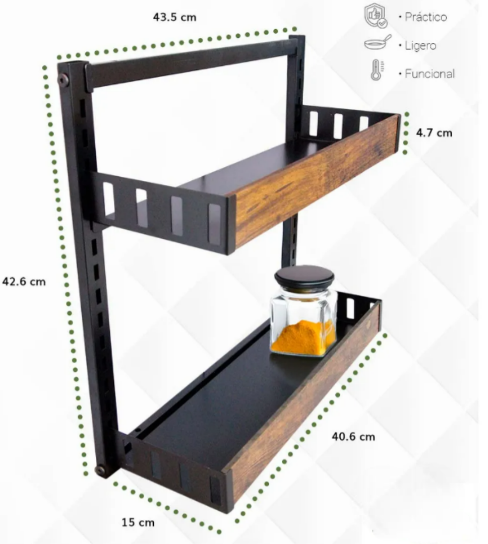 Foto 3 pulgar | Xtellar Repisa Especiera De 2 Niveles - Organizador De Cocina En Metal Y Madera - Elegancia Y Funcionalidad En Color N