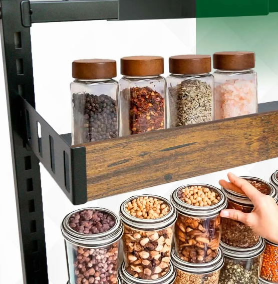 Foto 3 | Xtellar Repisa Especiera De 2 Niveles - Organizador De Cocina En Metal Y Madera - Elegancia Y Funcionalidad En Color N
