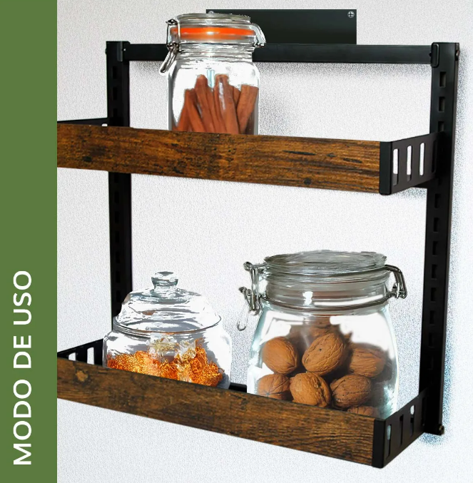Foto 5 pulgar | Xtellar Repisa Especiera De 2 Niveles - Organizador De Cocina En Metal Y Madera - Elegancia Y Funcionalidad En Color N