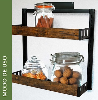 Foto 4 | Xtellar Repisa Especiera De 2 Niveles - Organizador De Cocina En Metal Y Madera - Elegancia Y Funcionalidad En Color N