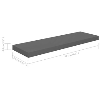 Foto 6 | Estantería De Pared Vidaxl Flotante Gris Brillante 80 X 23 5 X 4 Cm 4 Unidades - Venta Internacional.
