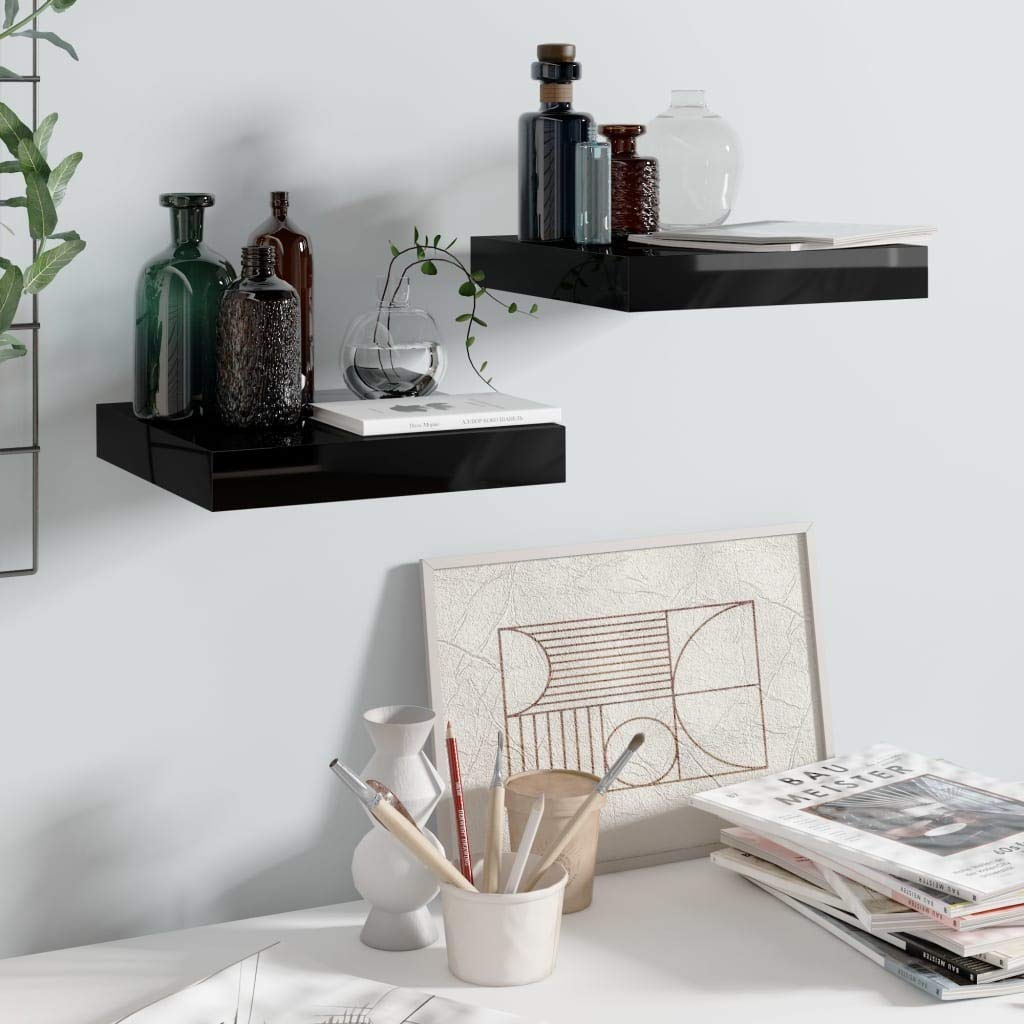 Foto 2 | Estantería Flotante De Pared Vidaxl  Mdf Negro Brillante  2 Unidades - Venta Internacional.