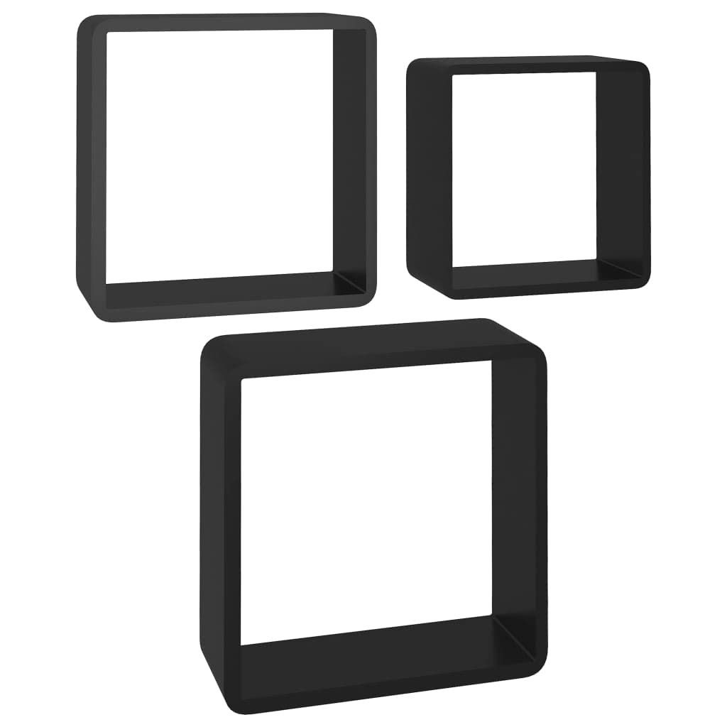 Juego De Estantes Wall Cube Vidaxl  Mdf Negro Duradero (3 Estantes) - Venta Internacional.