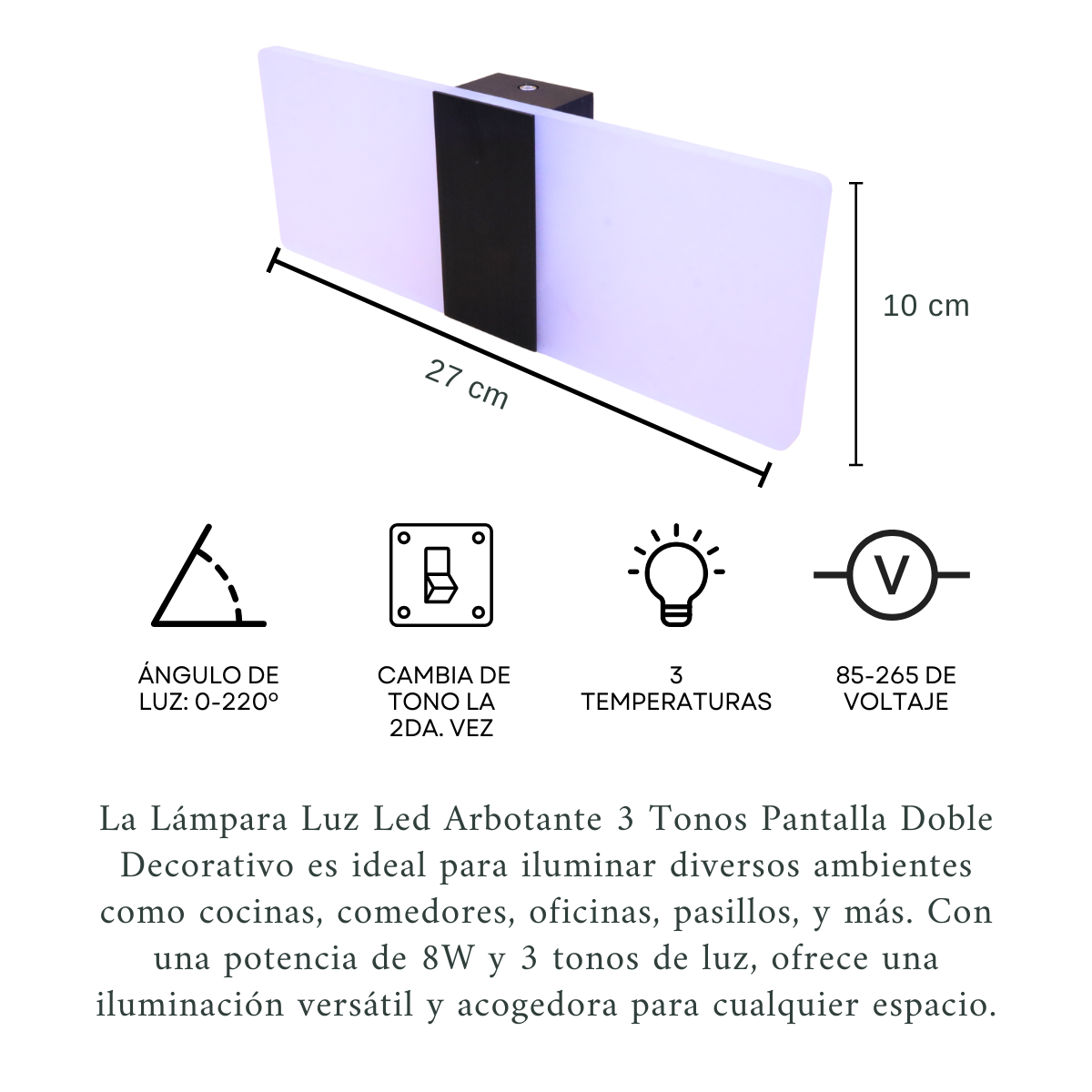 Foto 2 | Lámpara Luz Led Arbotante 3 Tonos Pantalla Doble Decorativo