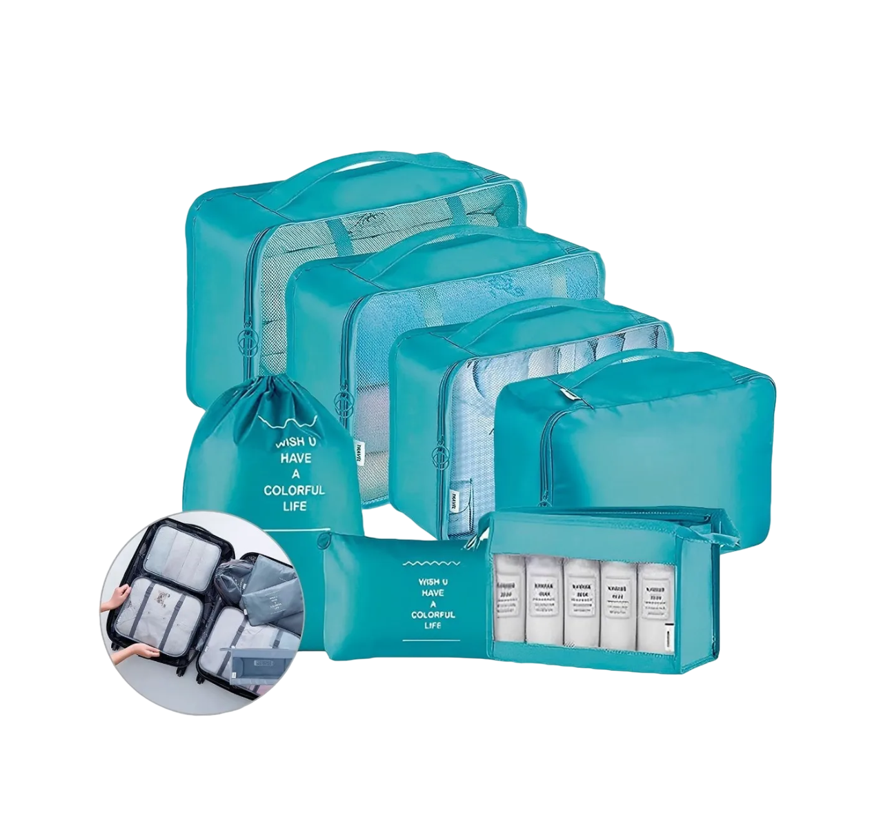 Set De Organizadores Para Viaje Menta 7 Pz