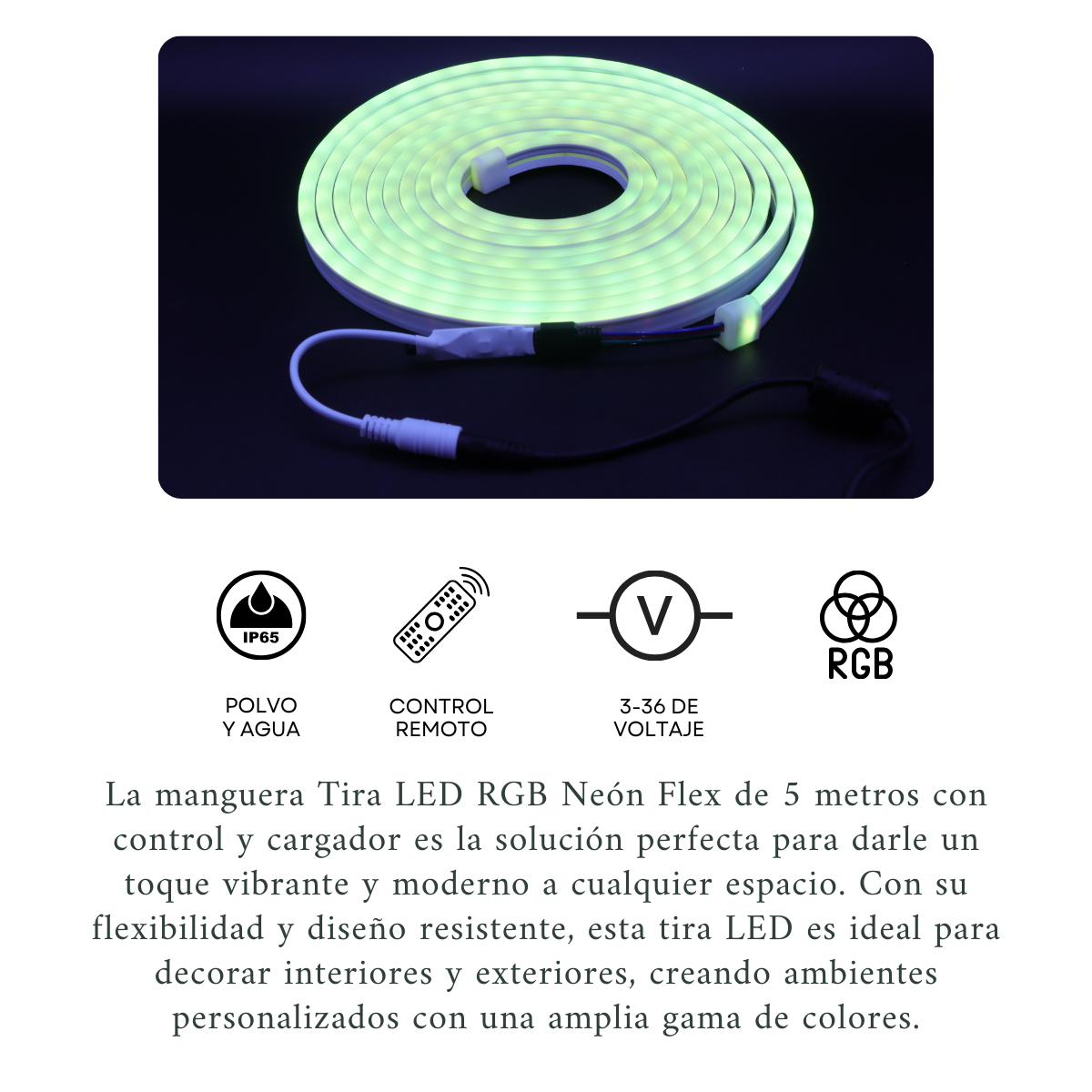 Foto 2 | Manguera Led Rgb Neón 5m, Flexible Para Decoración Interior/exterior, Incluye Control Y Adaptador