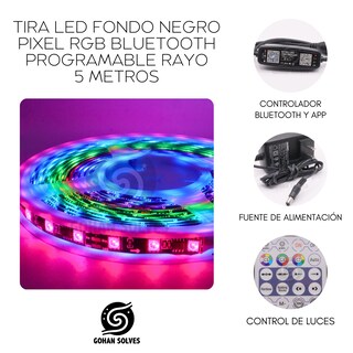 Foto 3 | Tira Led Rgb Pixel Programable, Fondo Negro, 5m, Control Bluetooth, Efecto Rayo -