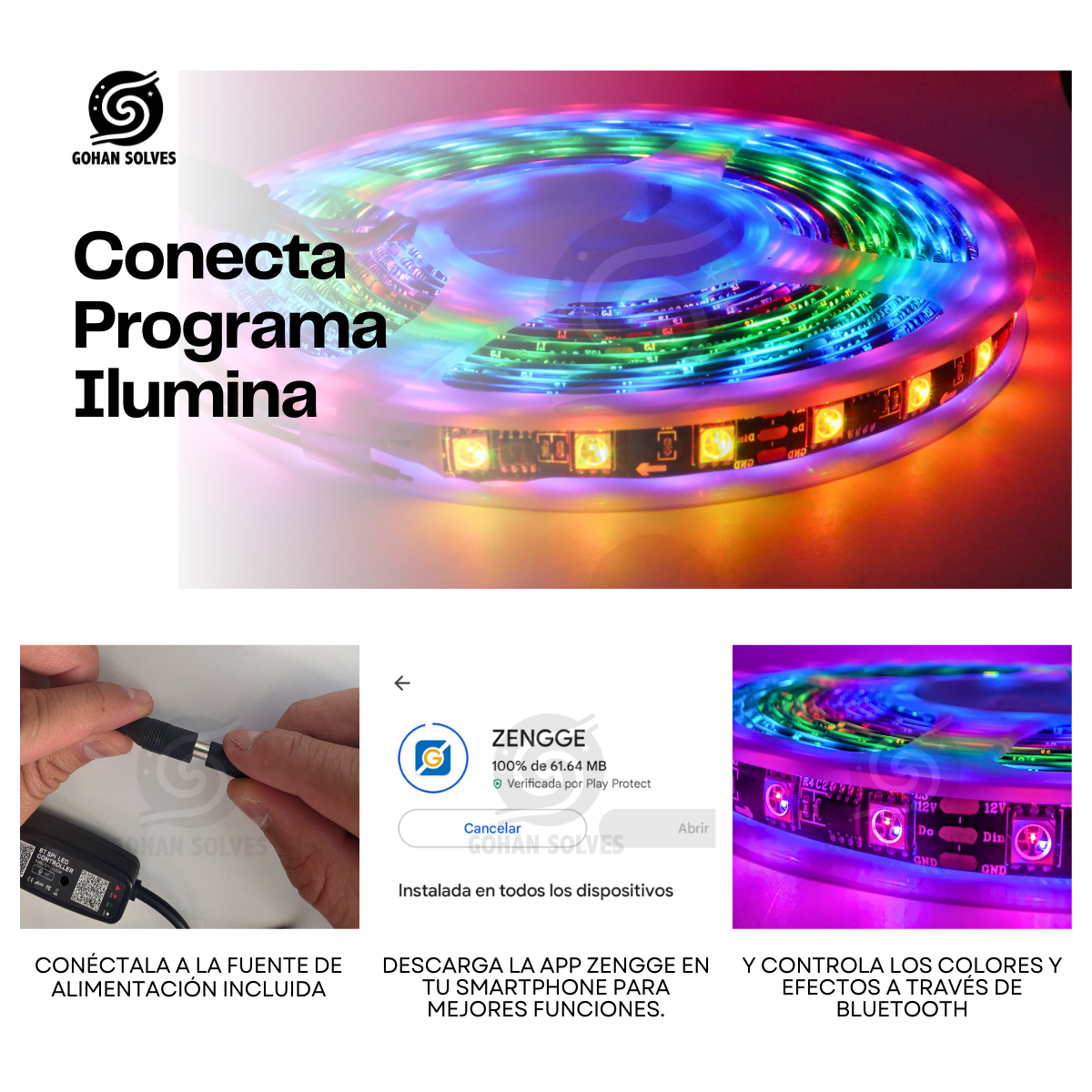 Foto 6 pulgar | Tira Led Rgb Pixel Programable, Fondo Negro, 5m, Control Bluetooth, Efecto Rayo -