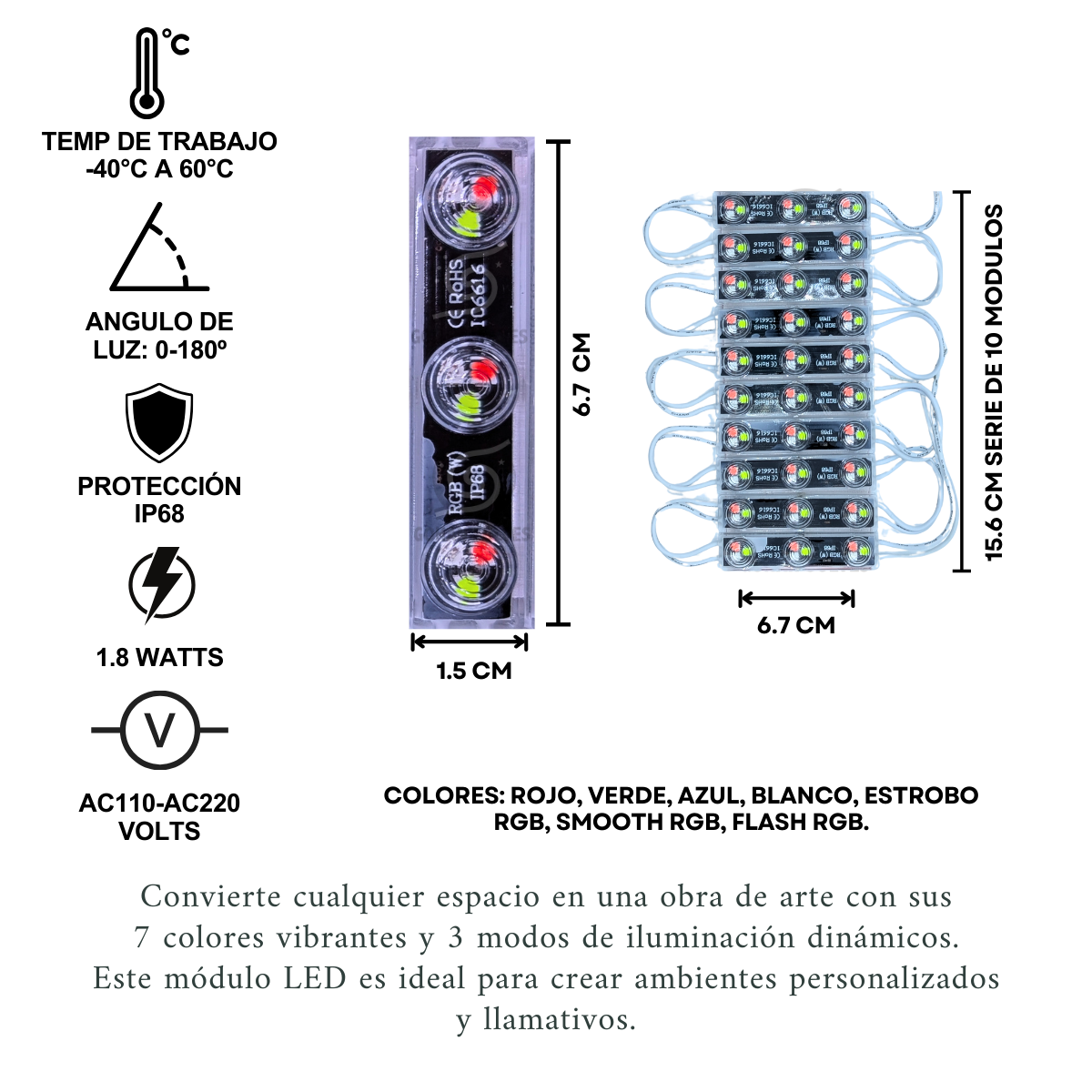 Foto 6 pulgar | 10 Módulos Led Rgb Ip68 Gen2 Iluminación Versátil Interior Exterior, Personalizable 3 Modos, Resistente Agua/polvo