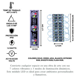 Foto 5 | 10 Módulos Led Rgb Ip68 Gen2 Iluminación Versátil Interior Exterior, Personalizable 3 Modos, Resistente Agua/polvo