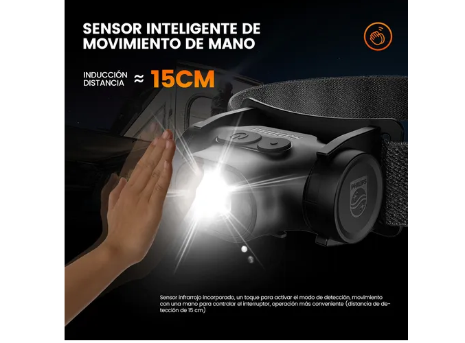 Foto 2 | Philips Xtellar Lampara Cabeza Linterna Led Minera Recargable Con Sensor Linterna Tactica Linternas Potentes Led