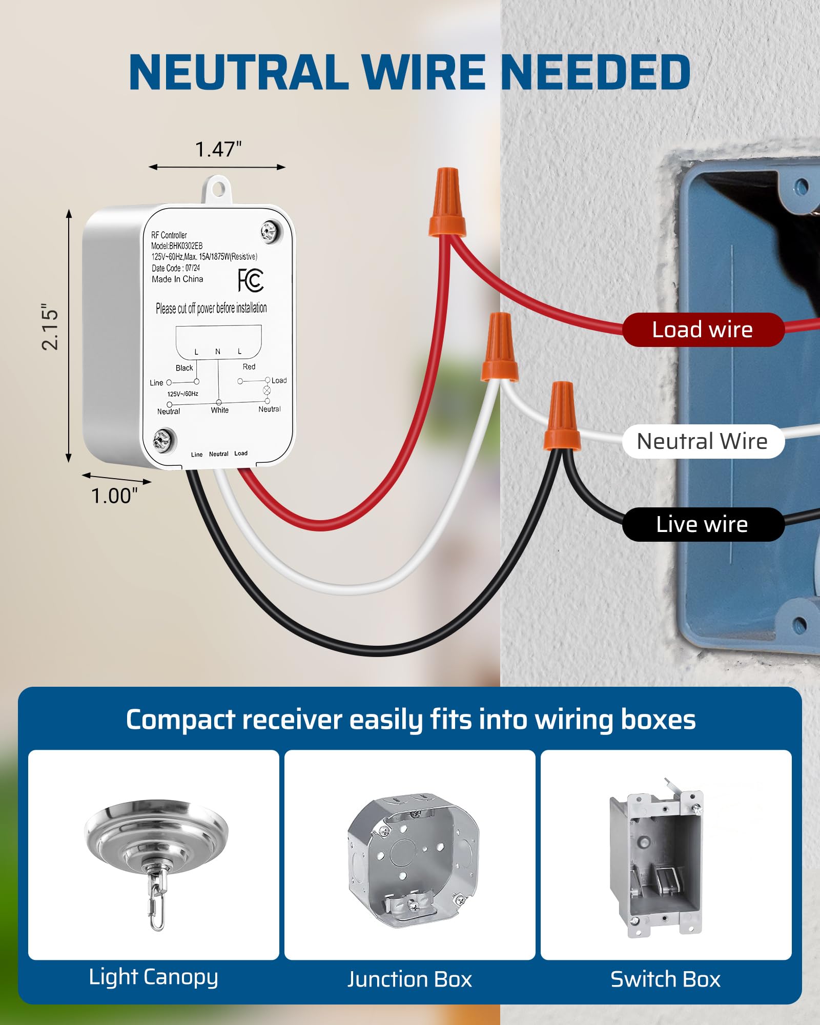 Foto 5 pulgar | Kit De Interruptor De Luz Inalámbrico Dewenwils 15a De Alta Potencia, Alcance De 100 M - Venta Internacional.