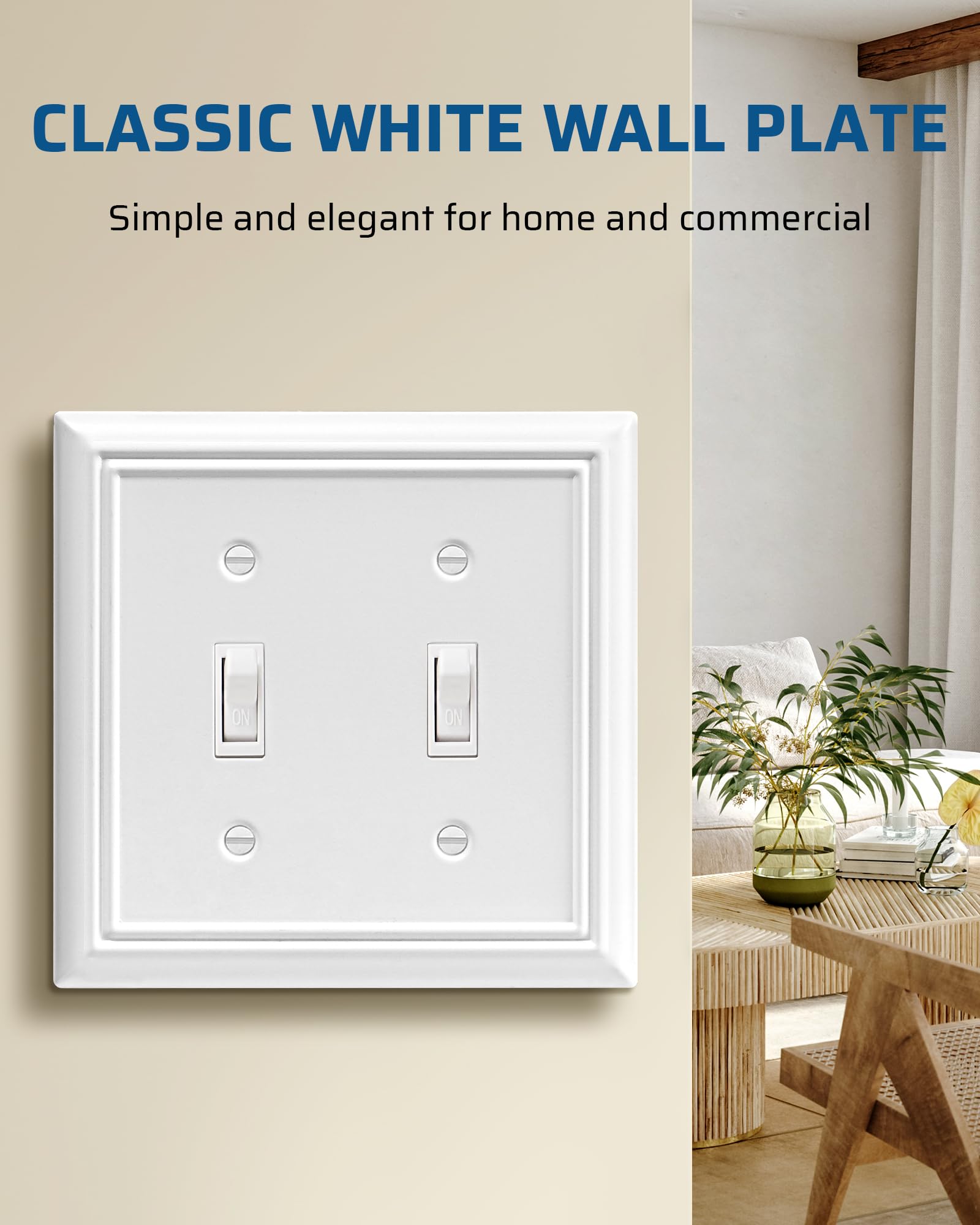 Foto 2 | Tapa De Placa De Interruptores Dewenwils, Doble Palanca, 2 Elementos, Blanca - Venta Internacional.