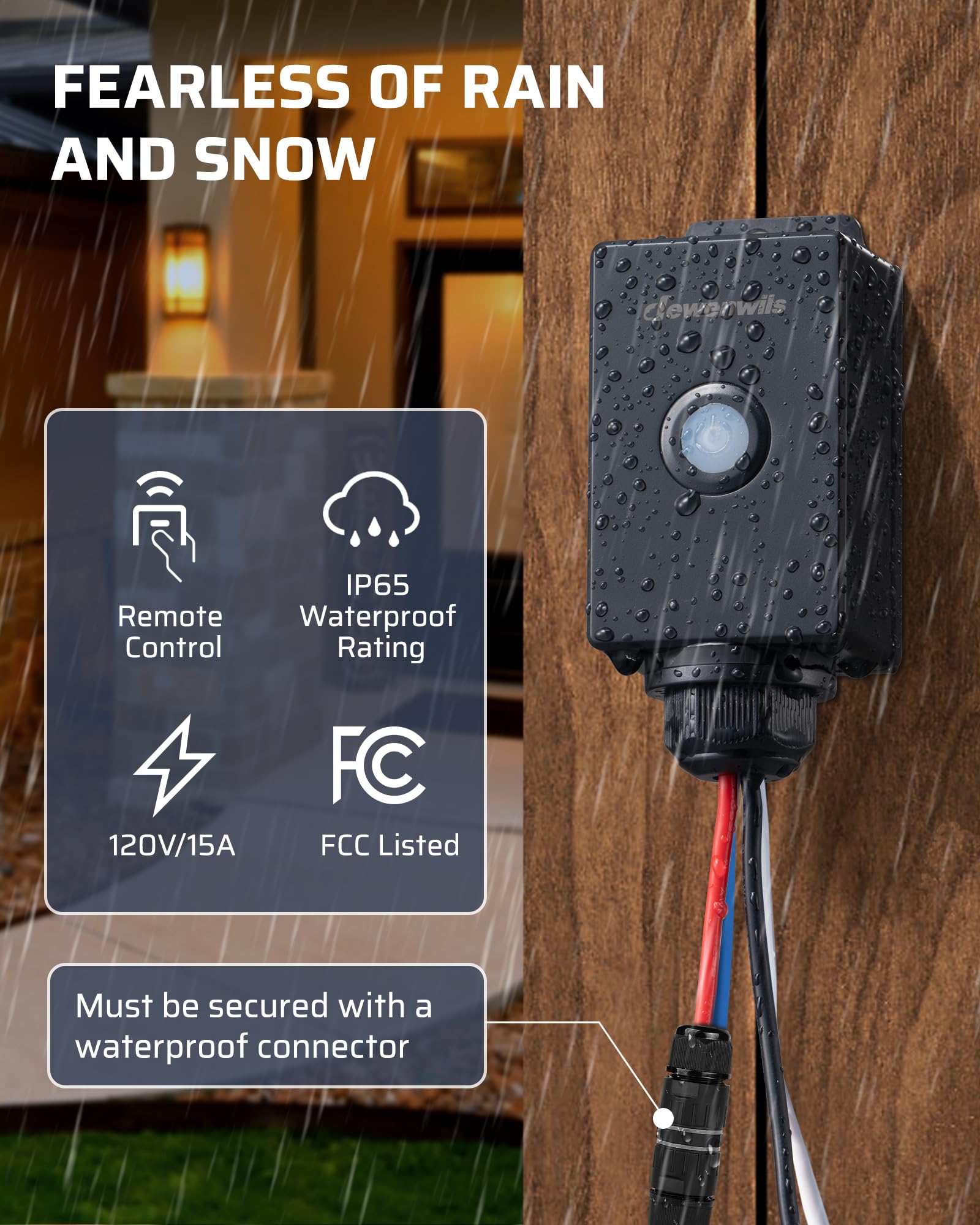 Foto 3 pulgar | Interruptor De Luz Inalámbrico Dewenwils Outdoor 15a/1800w Ip65 Negro - Venta Internacional.