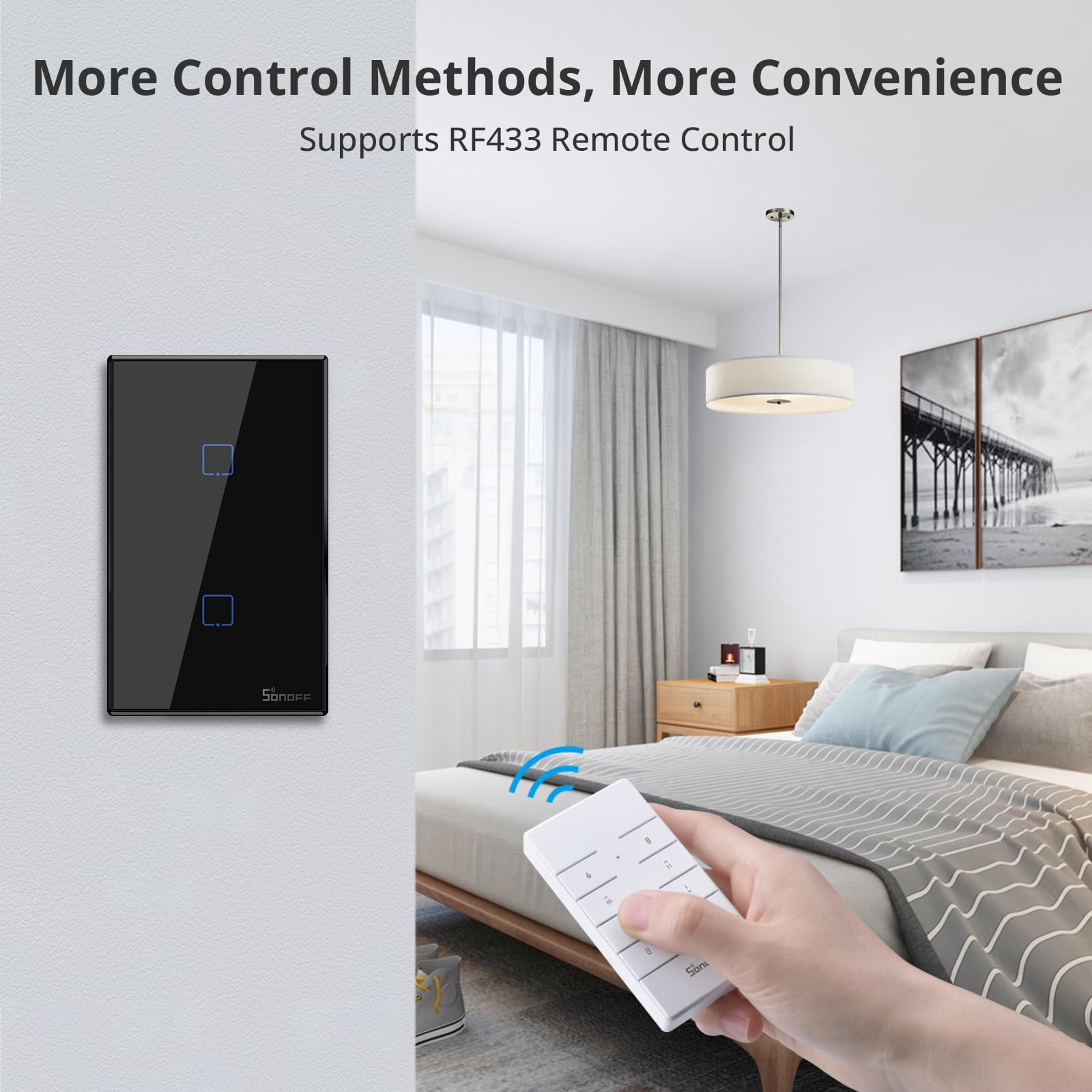 Foto 5 | Interruptor De Luz Inteligente Sonoff Tx T3 De 2 Bandas Y 1 Vía Negro - Venta Internacional.