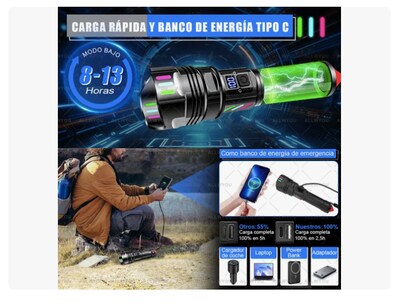 Foto 2 | Xtellar Linterna 4 En 1 Recargable Con Power Bank, 200000lm De Potencia Luminosa Para Outdoor Y Emergencias